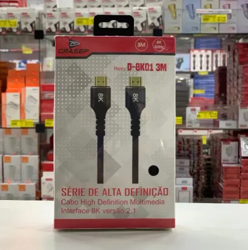 Cabo Hdmi 8k versão 2.1 3 metros, consulte entrega