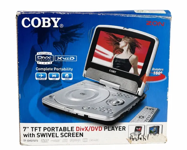 DVD Portátil Coby 7? Completo na Caixa + Controle + Fones + Suporte Veicular