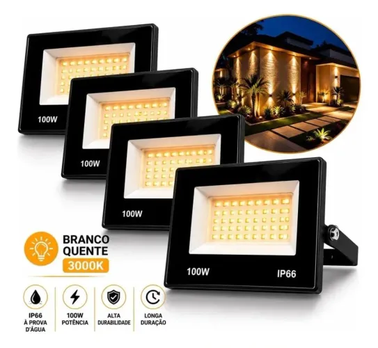 Refletor led holofote 100w 100 watts luz amarela