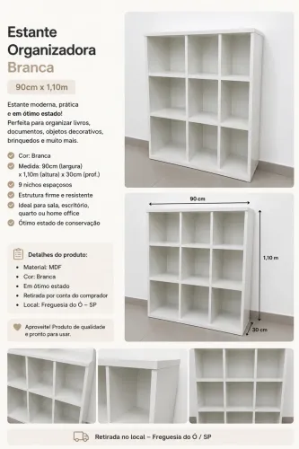 estante organizadora branca 90x110 cm com nichos
