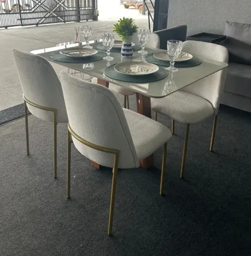 Mesa de Jantar Emily com 4 Cadeiras Monaco 120x80 - Forte Atacadista