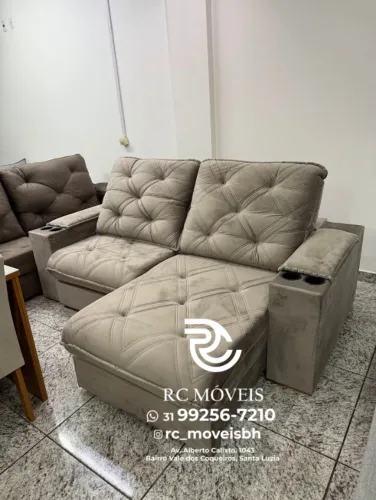 Sofá Retrátil com Porta Copos Cuiabá Molas Ensacadas Promoção
