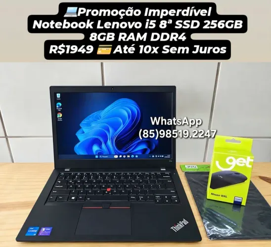 Promoção Notebook Lenovo i5 8ª SSD 256GB 8GB RAM DDR4 Até 10x Sem Juros