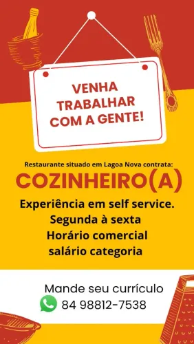 Vaga para cozinheiro (a)