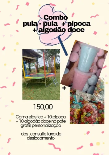 Cama elástica (pula pula) + algodão doce no pote