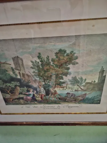 ANTIGA GRAVURA FRANCESA AQUARELADA