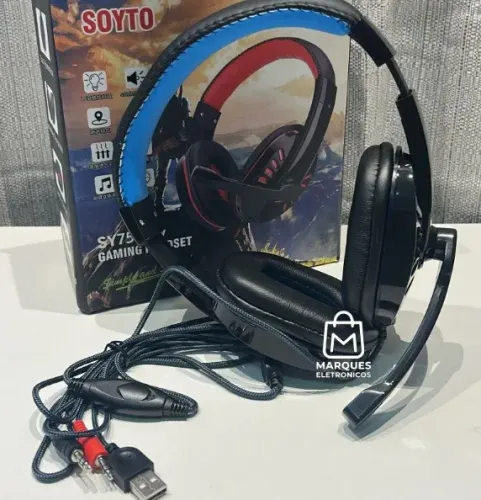 HEADSET GAMER SOYTO COM MICROFONE E LED LUZ PARA PC/GAMES