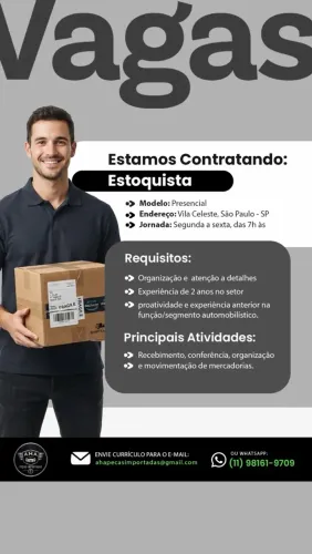 Vaga de Emprego - Estoquista | Zona Norte - São Paulo/SP