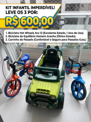 Bicicleta Hot Wheels + Bicicleta Equilíbrio Homem-Aranha + Carrinho de Passeio ? R$ 600