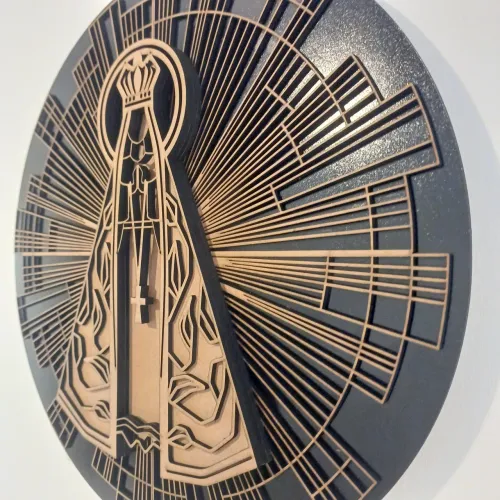 Quadro Nossa Senhora Aparecida 3D em mdf preto e cru