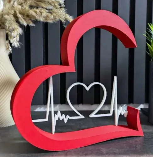 Estátua Decorativa Coração Eletrocardiograma Design Moderno - Namorados