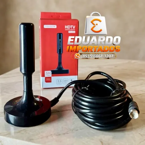 Antena Digital a Prova d'água, Interna e Externa Cabo Longo de 5M - Sinal HD para TV