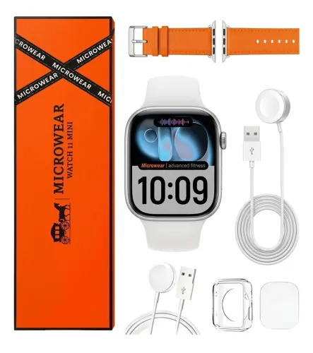 Smartwatch Microwear Watch 11 Mini Kit Premium com 2 Pulseiras (Silicone + Couro)