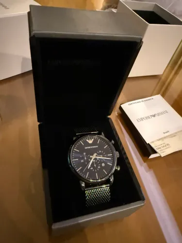 Relógio Empório Armani AR1979 Blue Dial- Aço Malha Black Cronografo Produto Original