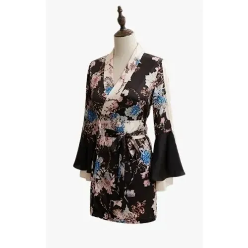 Roupão Feminino Floral Elegante de Manga Longa com Estampa Sofisticada, Cintura Ajustável