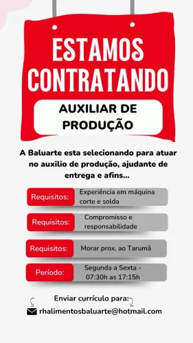 Vaga Motorista D, Serviços Gerais, Auxiliar de Produção 