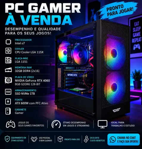 PC GAMER RTX 4060 + 32GB RAM + SSD 1TB