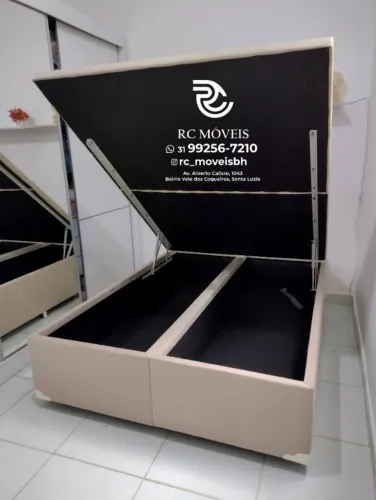 Cama box Baú Queen 1.58x1.98 Bipartido Blindado com Pistão a Gás