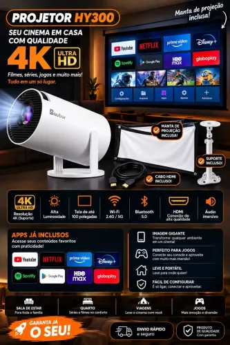 KIT COMPLETO : Projetor HY300 - Manta de projeção - Suporte para projetor - HDMI