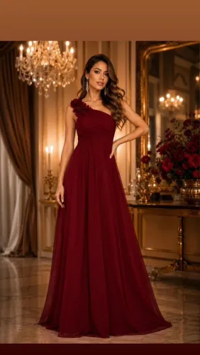 Vestido longo Vinho plissado um ombro de festa casamento madrinha