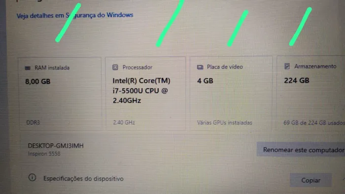 Notebook 15 polegads Dell i7 BATERIA NOVA