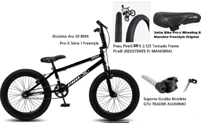 Bicicleta Aro 20 BMX Pro-X Série 1 Freestyle Preta Nota Fiscal