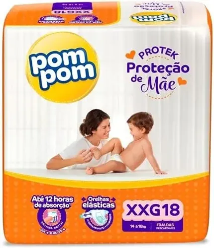Fralda Pom Pom Protek Proteção de Mãe Jumbo XXG 18 Unidades