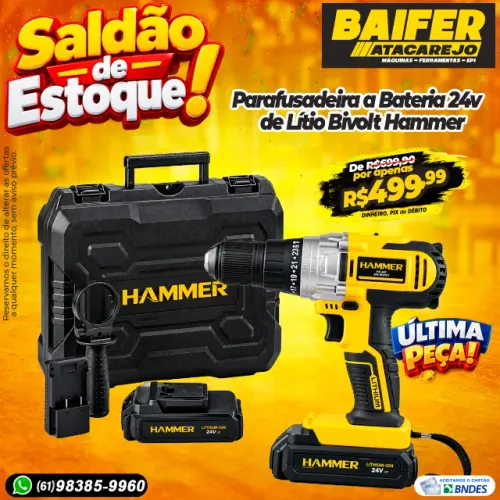 Parafusadeira 24v Bateria de Lítio Bivolt Hammer