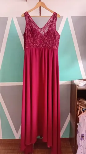 Vestido Festa Vinho Com Renda