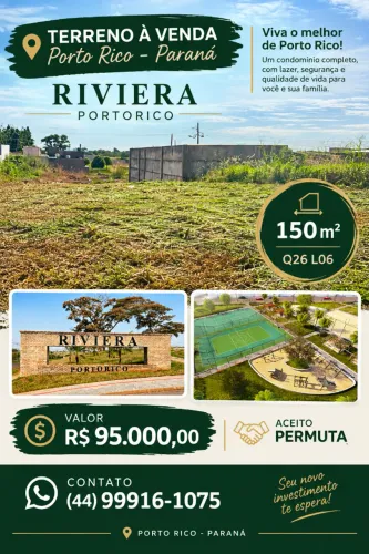 RIVIEIRA PORTO RICO - VENDA TERRENO 150mtrs