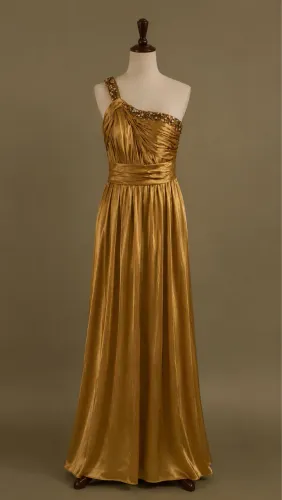 Vestido Dourado Longo de um Ombro