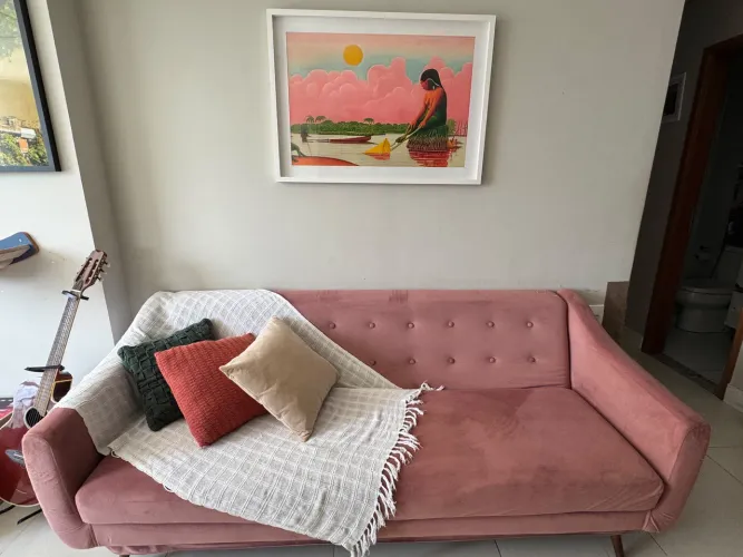 Sofá cama 3 lugares (veludo rosé)