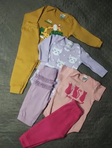 Kit 3 conjuntos body e calça menina P