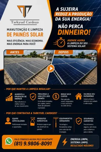 Serviço de Limpeza de Sistema Fotovoltaico. Energia solar