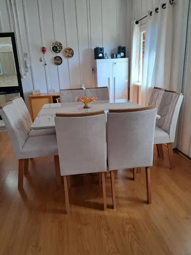 Mesa de jantar vidro com madeira