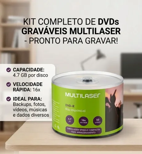 ? Tubo com 50 Mídias DVD-R Virgens Multilaser 4.7GB - Novo e Lacrado!