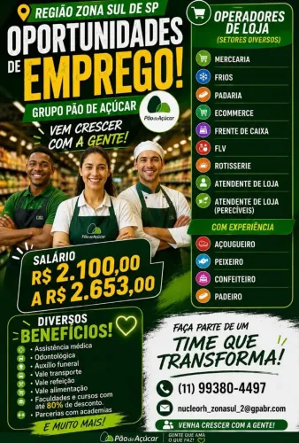 GPA Vagas Zona Sul - Cidade Monções/ Itaim Bibi/ Jardim Alzira/ Jd. Paulista/ Jabaquara