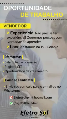 VENDEDOR DE MATERIAIS ELETRICOS , HIDRAULICOS E ILUMINAÇAO