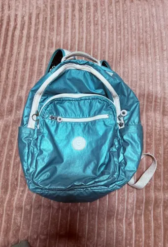 mochila kipling original edição especial azul metalizado e rosa