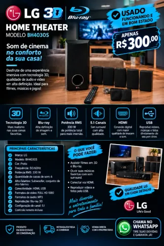 BLU-RAY HOME THEATER LG 3D, MODELO BH4030S