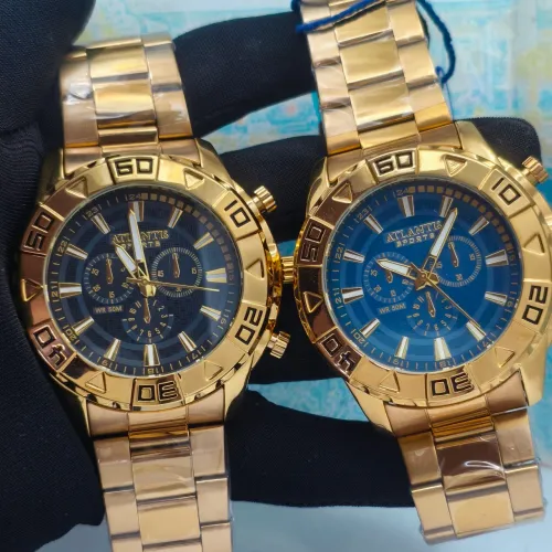 Relógio masculino grande original prova d'água luxo dourado