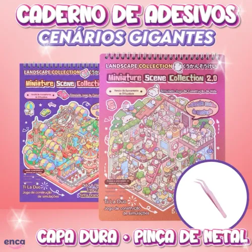 Caderno Adesivos 3D Cenários Gigante + Pinça Metal