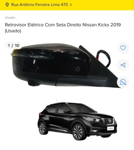 RETROVISOR DIREITO ELÉTRICO COM SETA E CÂMERA NISSAN KICKS 