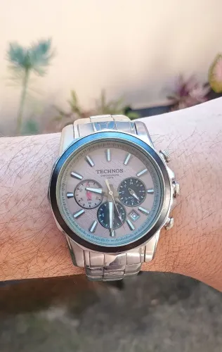 Relógio Antigo Technos Chronograph Original Aço Inox - Funcionando Perfeitamente