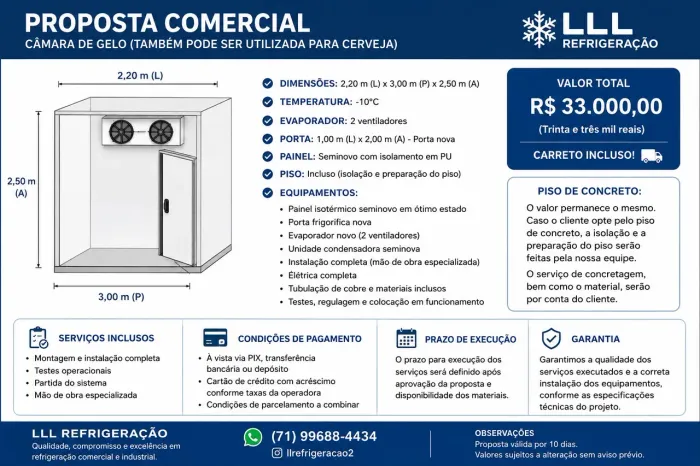Câmara fria para gelo -10 graus