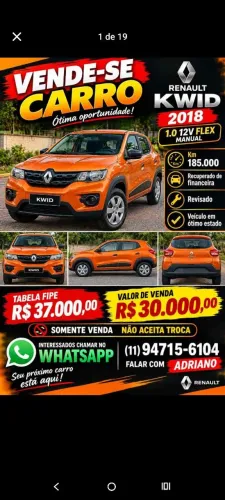 Renault Kwid Intense 1.0 Flex 12V 5P Mec. 2018