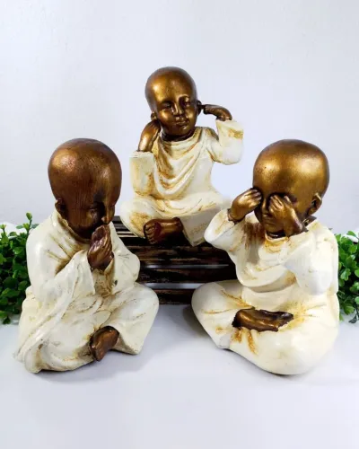 Trio de Estatuetas 23cm Monges da Sabedoria, Bali.
