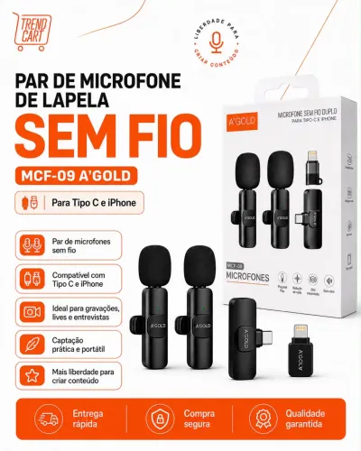 Par de Microfones de Lapela Sem Fio para Tipo-C e iPhone MCF-09 A?Gold