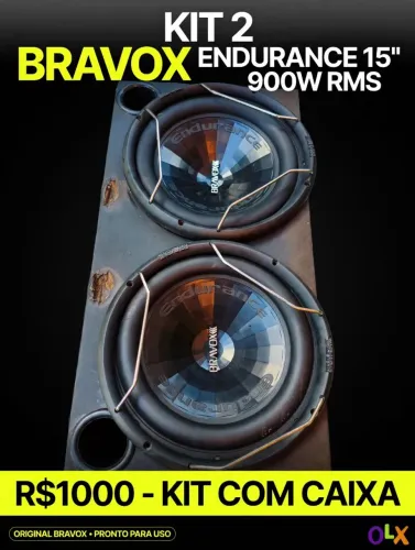 Kit 2 Subwoofer Bravox Endurance 15 900W RMS E2K15 D2 + Caixa