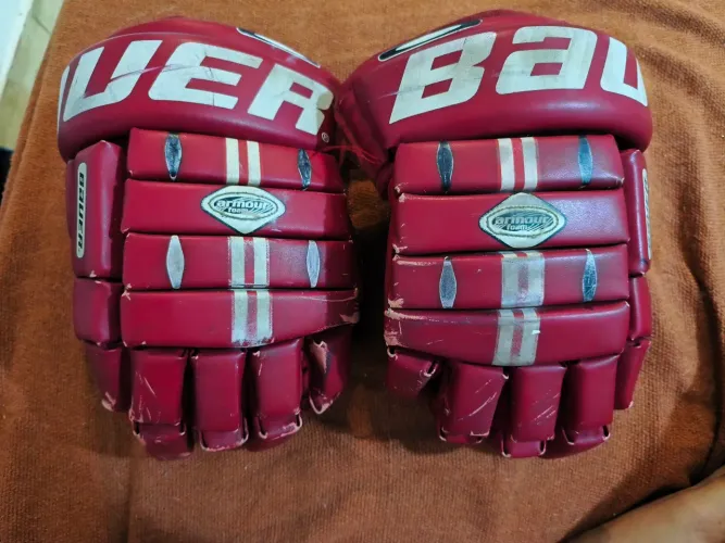 ?Par de Luvas Hóquei Bauer 500 Ergo Thumb Vermelho - Usado